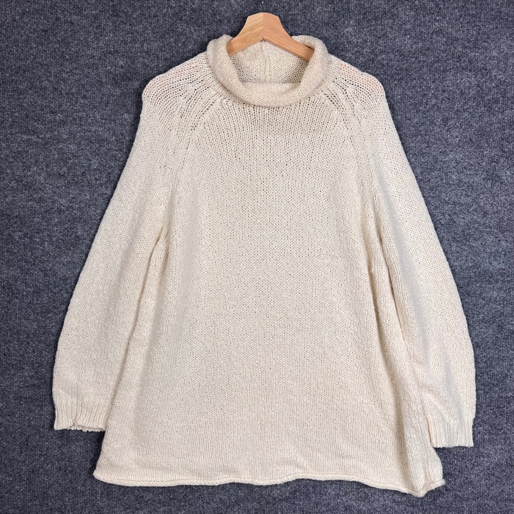 Eileen Fisher Sweater Womens L Cream Excellent Organic Cotton Turtleneck Knit